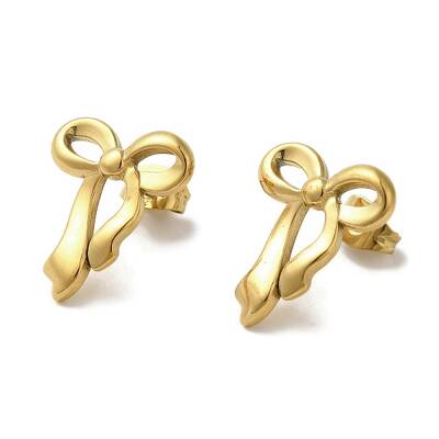 Ion Plating(IP) 304 Stainless Steel Bowknot Stud Earrings for Women