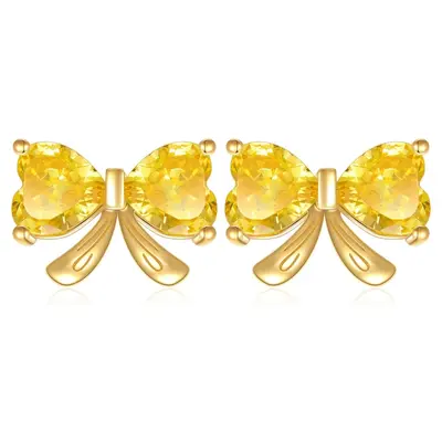 Gold Vermeil Personalized Birthstone & Bow Stud Earrings for Women