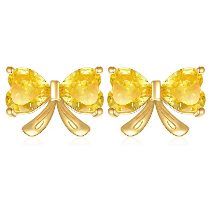 Gold Vermeil Personalized Birthstone & Bow Stud Earrings for Women