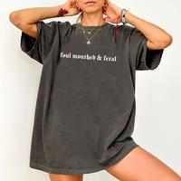 Foul Mouthed & Feral Shirt, Adult Humor Graphic Tee For Women, Sarcastic Printed T-shirt, Feral Vintage Tshirt For Women, Cas...