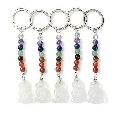 Cat Natural Quartz Crystal Keychain