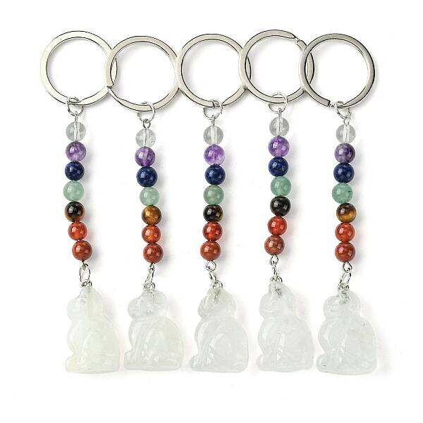 Cat Natural Quartz Crystal Keychain