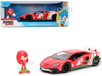 Lamborghini Aventador SV Red with Graphics and Knuckles Diecast Figure Sonic The Hedgehog Franchise Hollywood Rides Serie...