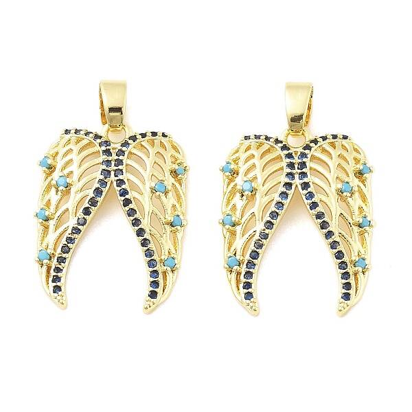 Wings Brass Micro Pave Cubic Zirconia Pendants
