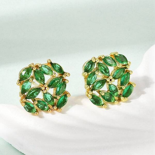 Brass Micro Pave Cubic Zirconia Stud Earrings