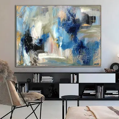 Abstract Colorful Painting on Canvas Blue Wall Art Vivid Artwork Heavy Textured Art Original Oil Painting for Aesthetic Room ...