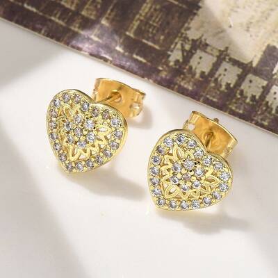 Brass Micro Pave Clear Cubic Zirconia Stud Earrings