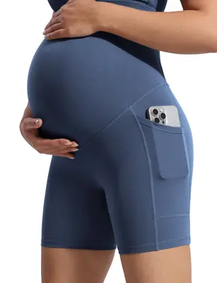 POSHDIVAH Women's Creamluxe Maternity Biker Shorts Over The Belly with Pockets - 6\