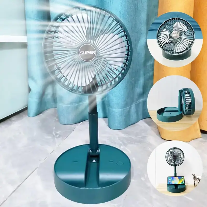 Portable Foldable Electric Fan, 3-speed Adjustable Desktop Fan, Rechargeable Fan with Phone Holder for Office Home