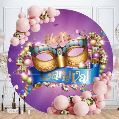 Aperturee Black Gold Mask Round Carnival Backdrop | Circle Backdrops For Birthday | Custom Circle Backdrop Birthday | Circle ...