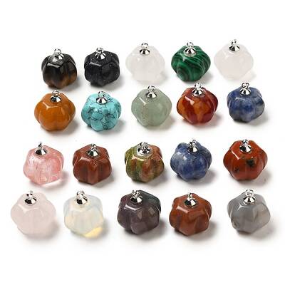 Natural & Synthetic Mixed Gemstone Pumpkin Charms with Platinum Tone Brass Bails