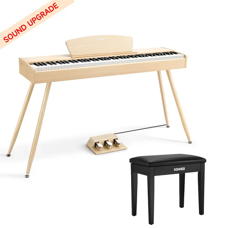 Donner DDP-80 Wooden Digital Piano - Light Oak Sound Upgrade / Piano+Black Bench