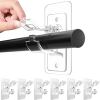 6-Pack No Drill Needed Curtain Rod Holders Brackets, Self Adhesive Rod Holder Hooks, Multipurpose Nail Free Stick on Curtain ...