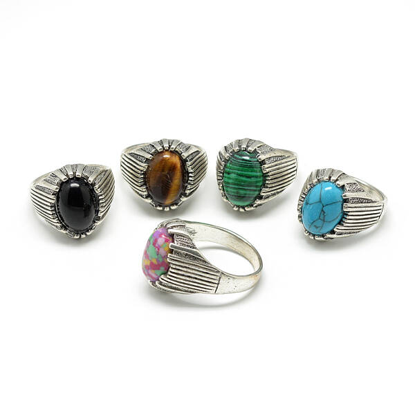 Natural & Synthetic Mixed Stone Wide Band Rings