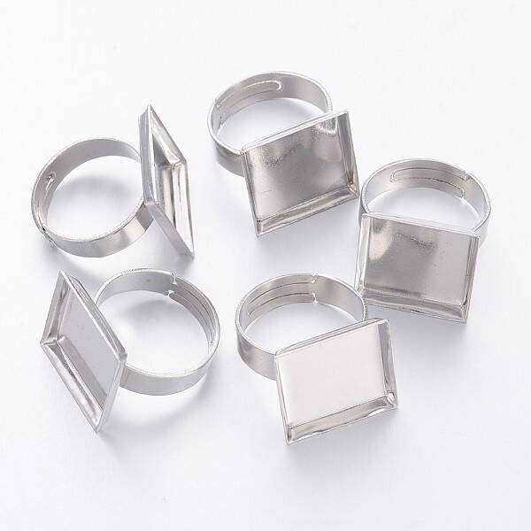 Platinum Plated Adjustable Brass Pad Ring Components For Jewelry Making