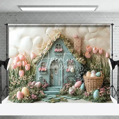 Aperturee Yellowish Wall Green House Spring Easter Backdrop, 3X2FT(1MX0.6M), 14 USD, easter backdrops, ENHD3J40-M