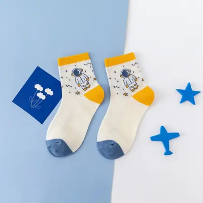 Original Design Cute Space Embroidery Pattern Toddler Boy Socks, Soft Breathable Stretch Kids Socks 。(Free gift styles are ...