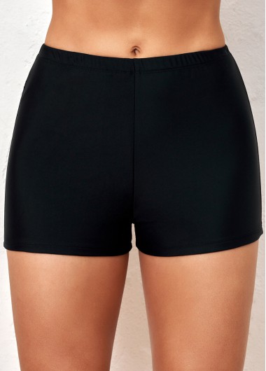 Modlily Black Mid Waisted Elastic Detail Swimwear Shorts - XL
