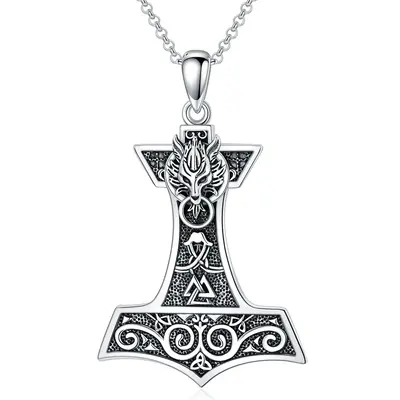 Sterling Silver Thor's Hamme Pendant Necklace for Men