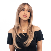 22-Inch Hazel Brown (Honey Highlights) Straight Synthetic Wig | 【Heat Resistant】【Cap Included】 |#15
