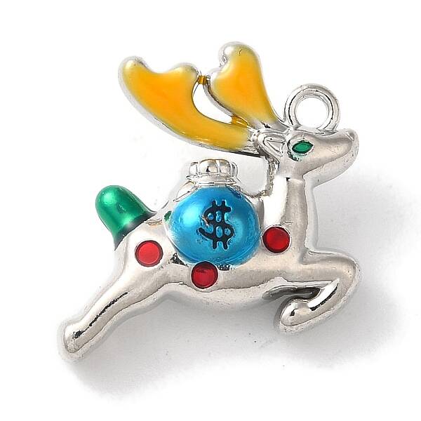 Christmas Deer with Money Bag Rack Plating Alloy Enamel Pendants