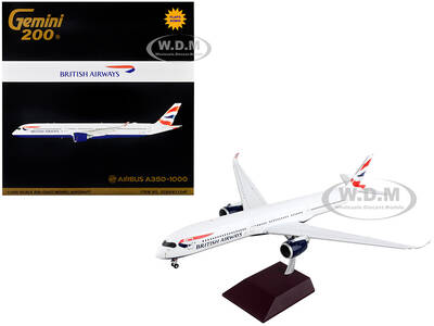 Airbus A350-1000 Commercial Aircraft with Flaps Down British Airways White with Striped Tail Gemini 200 Series 1/200 Diecast ...