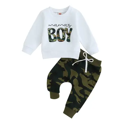 Baby Boy Fall Outfits 0-3 Years Long Sleeve Camouflage Letter Print Sweatshirt + Pants Set Toddler Clothes