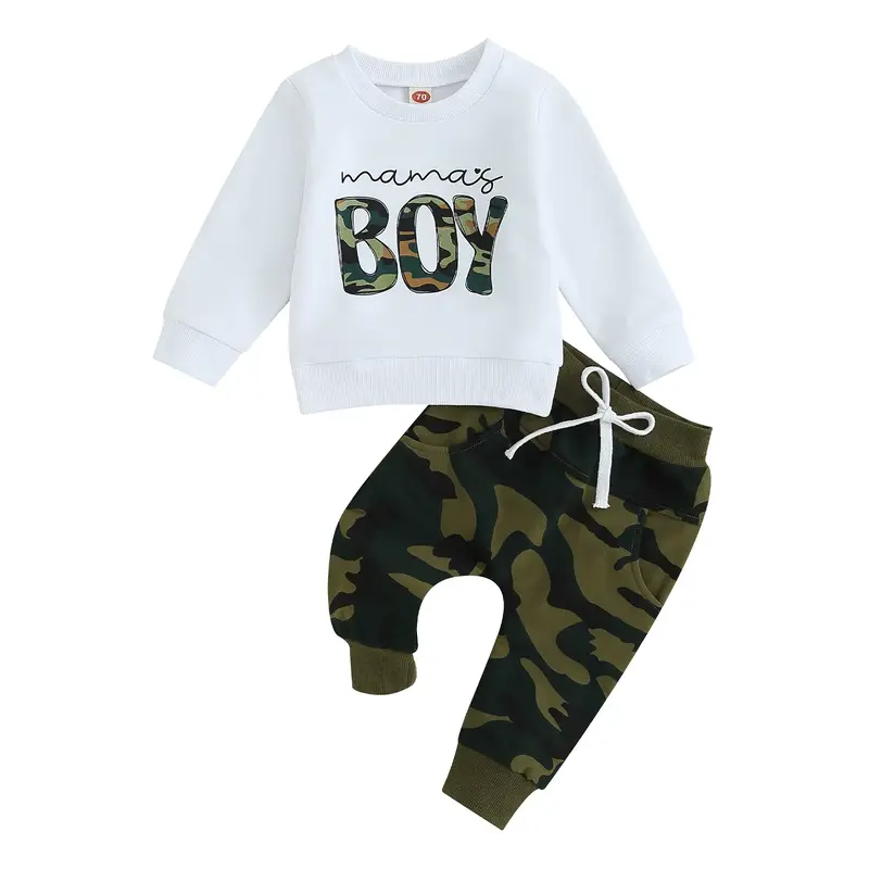 Baby Boy Fall Outfits 0-3 Years Long Sleeve Camouflage Letter Print Sweatshirt + Pants Set Toddler Clothes
