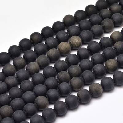 Frosted Natural Golden Sheen Obsidian Round Bead Strands