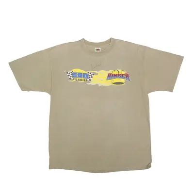 FRUIT OF THE LOOM Signed Kinser 500 Victories T-Shirt Beige Roll Neck Short Sleeve Mens XL