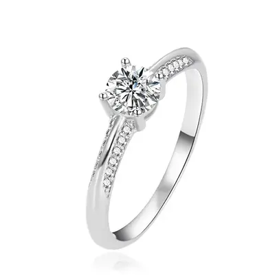 Agato AGT-R14W Zirconia Silver Engagement Ring - Size: 50mm