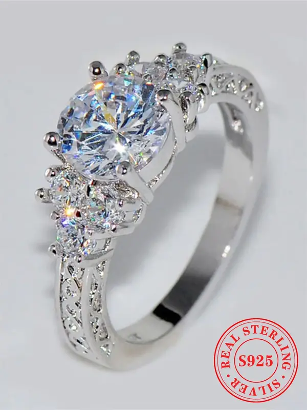 925 Sterling Silver Luxury Artificial Zircon Decorated Ring, Rings for Women, Gorgeous Wedding Engagement Ring Jewelry Gift f...