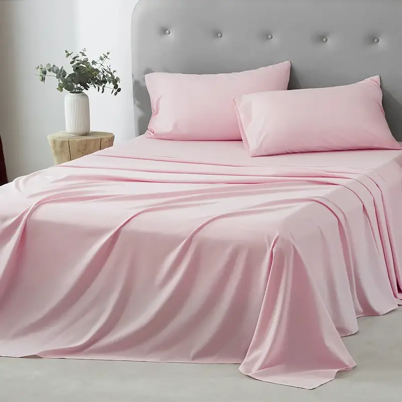 4 Piece Sheet Set -Pink luxury bedding set comfy bed sets Microfiber Comfy Breathable & Cooling King Bed Sheets Set - Hotel B...