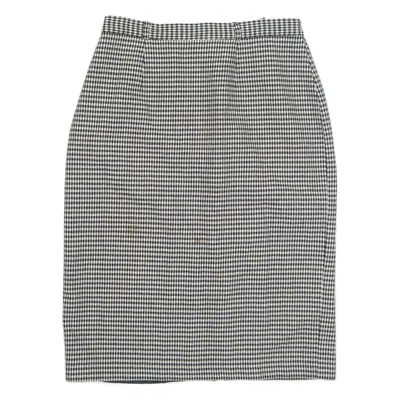 CANDA Womens Pencil Skirt Black Knee Length Wool 90s Houndstooth UK 16