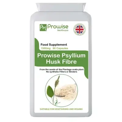 Psyllium Husks 1500mg 90 Capsules - Natural Dietary Fibre for Colon Cleansing & Bowel Health - UK Manufactured | GMP Standard...