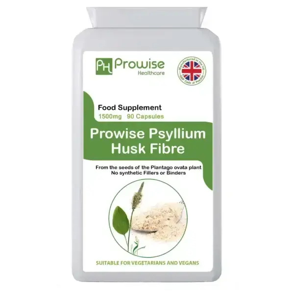 Psyllium Husks 1500mg 90 Capsules - Natural Dietary Fibre for Colon Cleansing & Bowel Health - UK Manufactured | GMP Standard...
