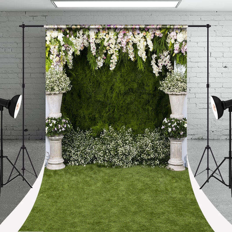Greenery Floral Lawn Sweep Backdrop For Photoshoot - Aperturee