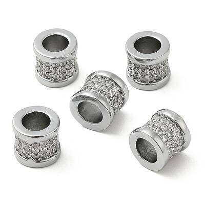 Rack Plating Brass Micro Pave Clear Cubic Zirconia European Beads