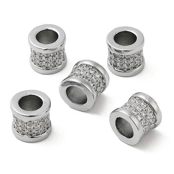 Rack Plating Brass Micro Pave Clear Cubic Zirconia European Beads