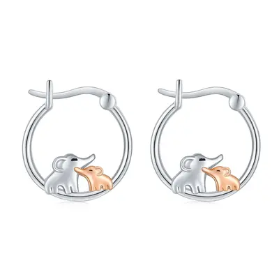 Sterling Silver Two-tone Elephant Hoop Earrings