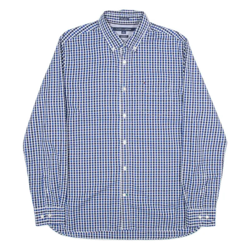 TOMMY HILFIGER Custom Fit Mens Shirt Blue 80s Check Long Sleeve M