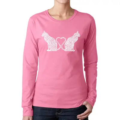 Cat Tail Hearts - Women's Word Art Long Sleeve T-Shirt - Black - XXX-Large
