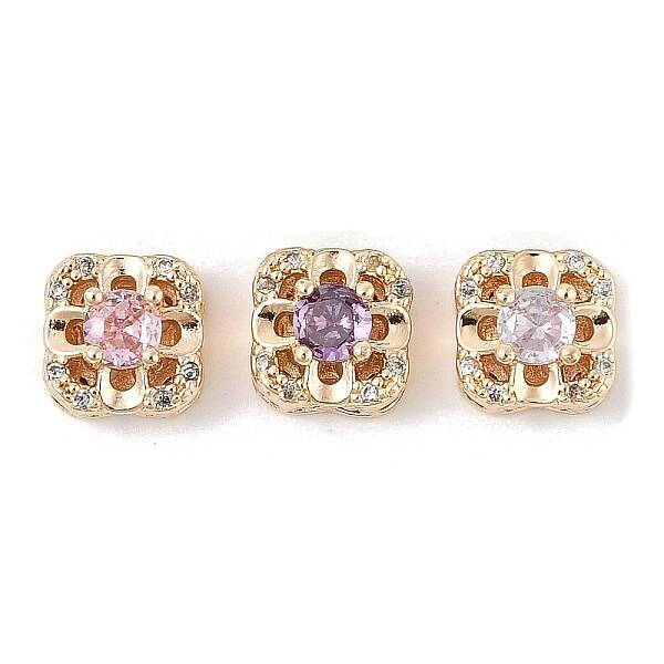 Brass Micro Pave Cubic Zirconia Beads