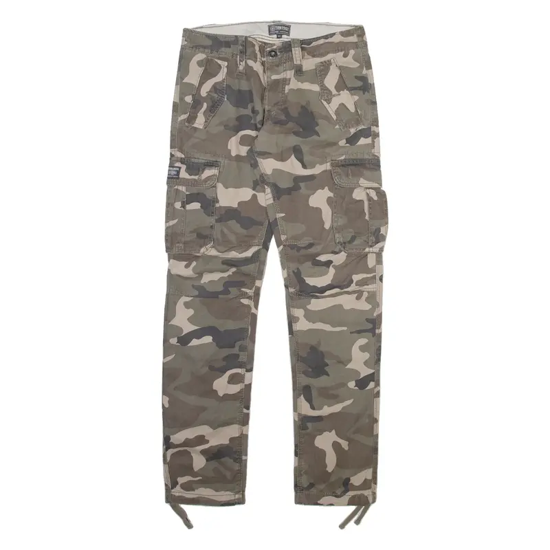 TERRONOVA Camo Cargo Mens Trousers Beige Regular Tapered W32 L33