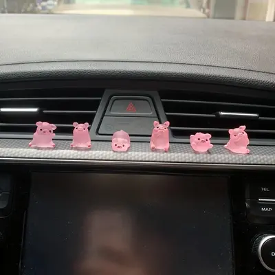 Room Decor Luminous Cute Mini Pig Decoration Ornament, 6 Counts Creative Resin Decoration Figurine, Summer Modern Decorative ...