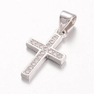 Cross Brass Micro Pave Cubic Zirconia Pendants