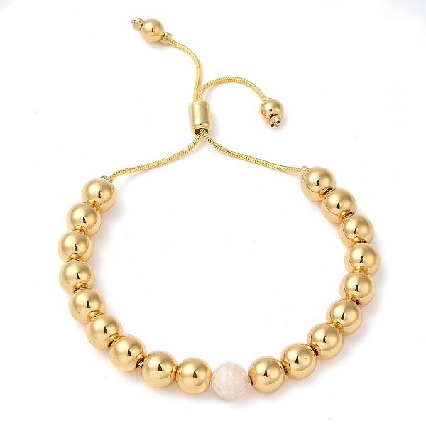 Rack Plating Brass & Natural Shell Round Beaded Slider Bracelets