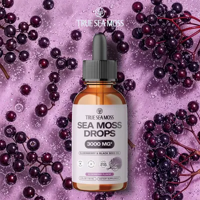TrueSeaMoss Irish Sea Moss Drops – Elderberry Flavor – 5X Stronger Than Sea Moss Gel – With Bladderwrack, Burdock Root ...