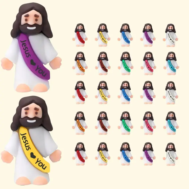 25 Pcs Mini Jesus Figures Original Design Decor Easter Egg Stuffers - Cute Jesus Ornaments Toys to Hide and Seek Tradition Re...