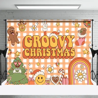 Groovy Yellow Cute Cartoon Merry Christmas Backdrop - Aperturee